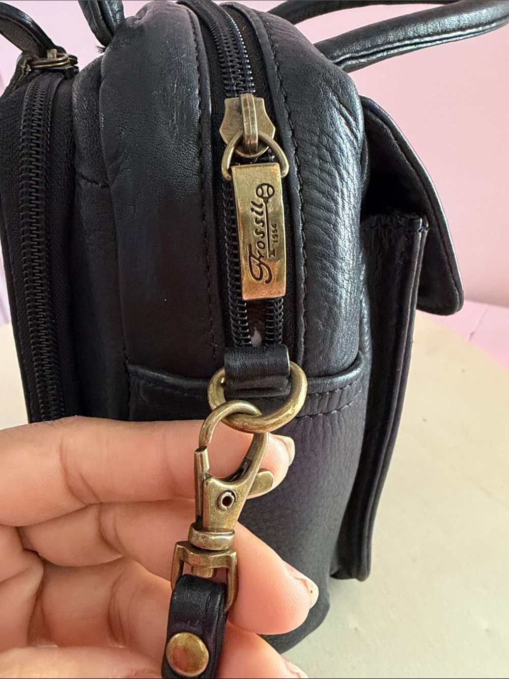 Fossil Black Pebbled Leather Mini Crossbody Satchel - Picture 9 of 12